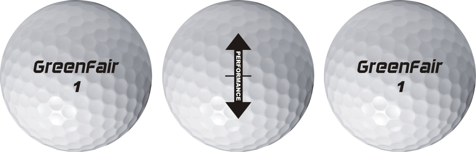 Balle de golf GreenFair vue sous trois angles